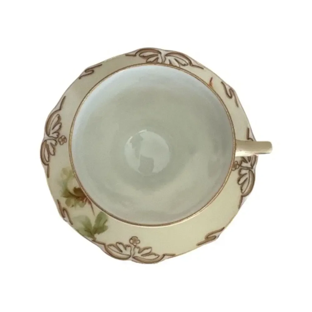 Vintage Silesia Old Ivory VII Art Nouveau Chocolate Cup and Saucer